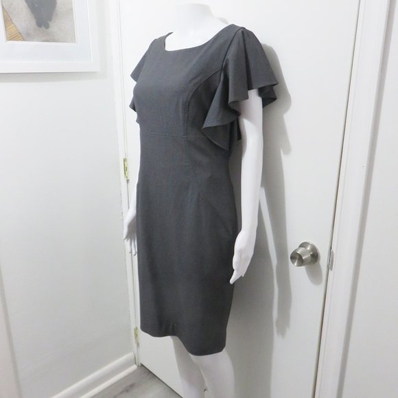 Calvin Klein Sheath Dress, Gray with Ruffled Sleeves, Sz 8 NWT - Picture 10 of 10